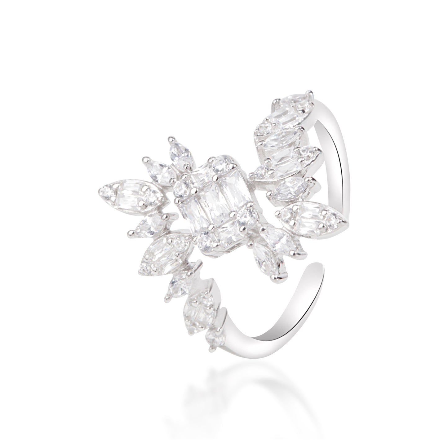 'Sterling Leafs' White Stone Silver Ring