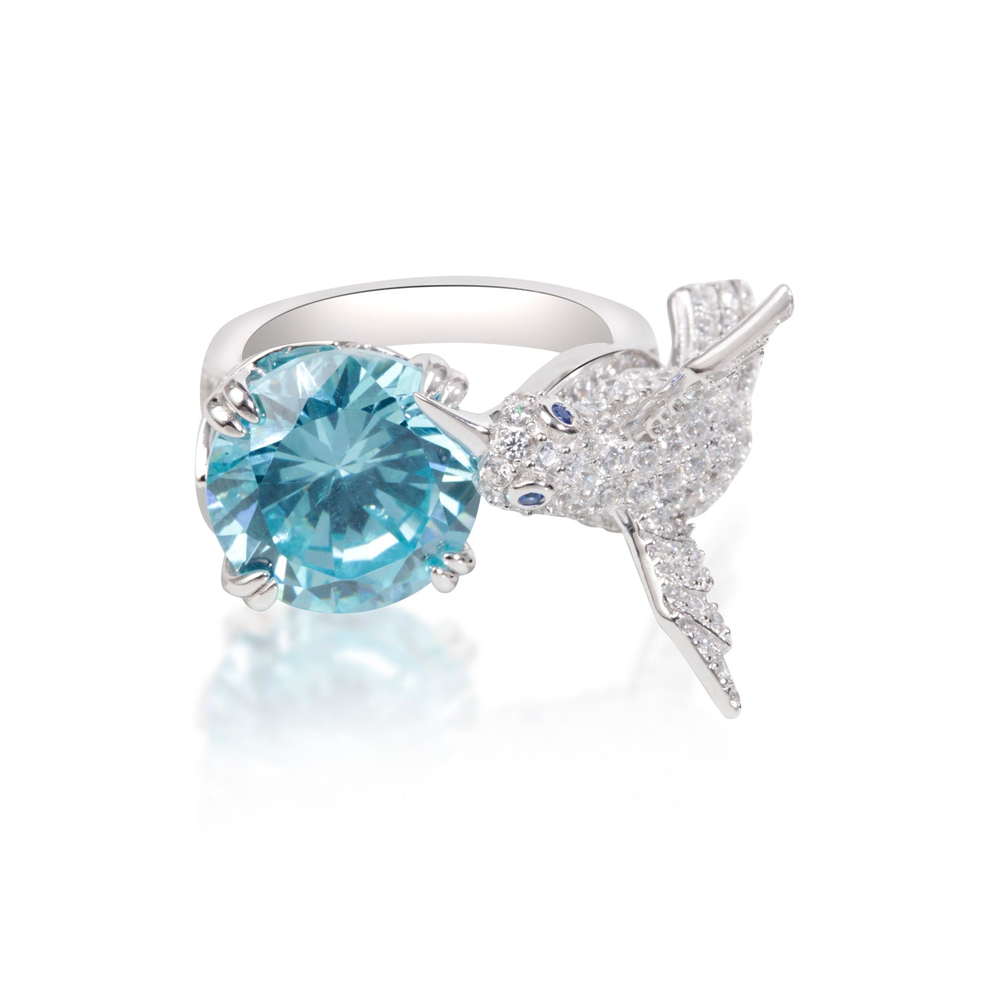 'Hummingbird Open' Blue Gem Silver Ring