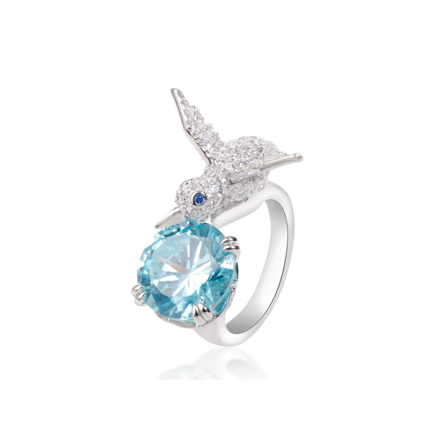 'Hummingbird Open' Blue Gem Silver Ring