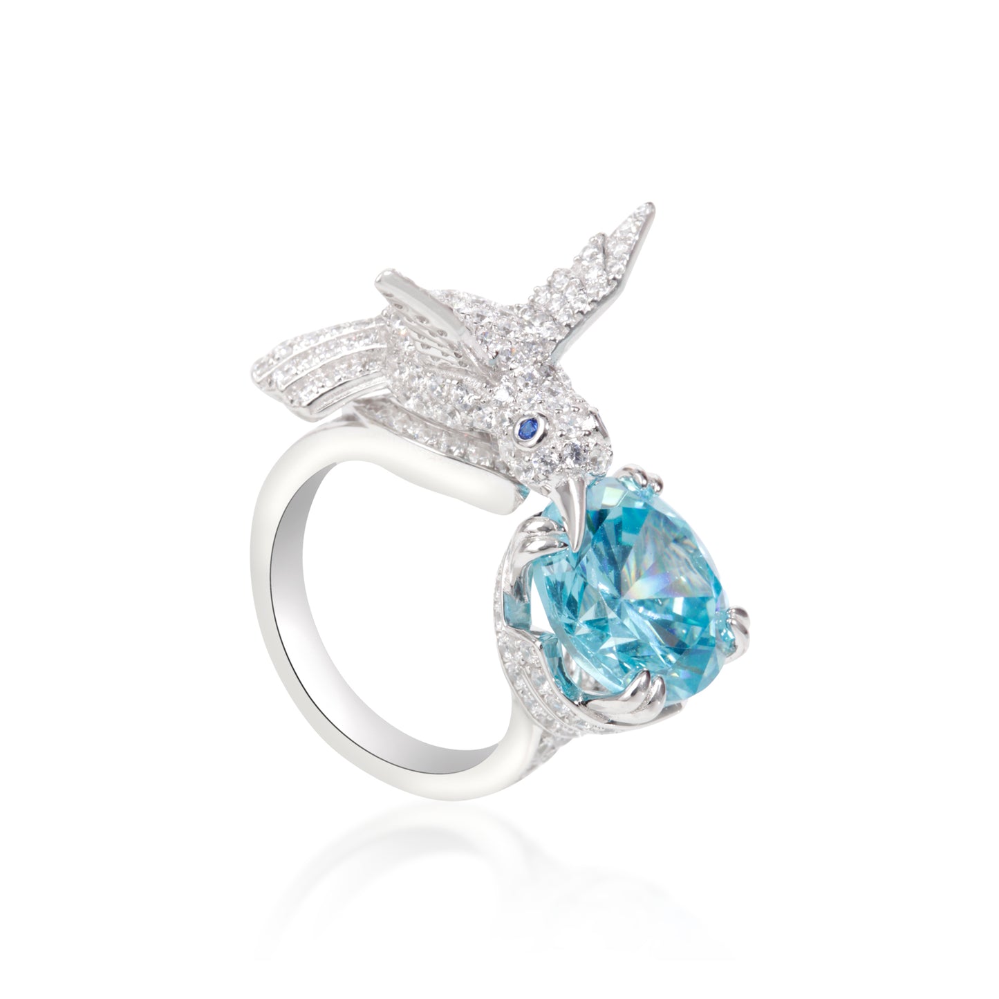 'Hummingbird Open' Blue Gem Silver Ring