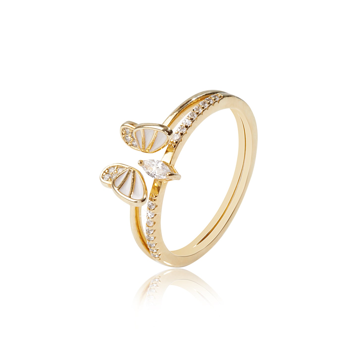 'Graceful Flutter' Twin Gold Plated Rings