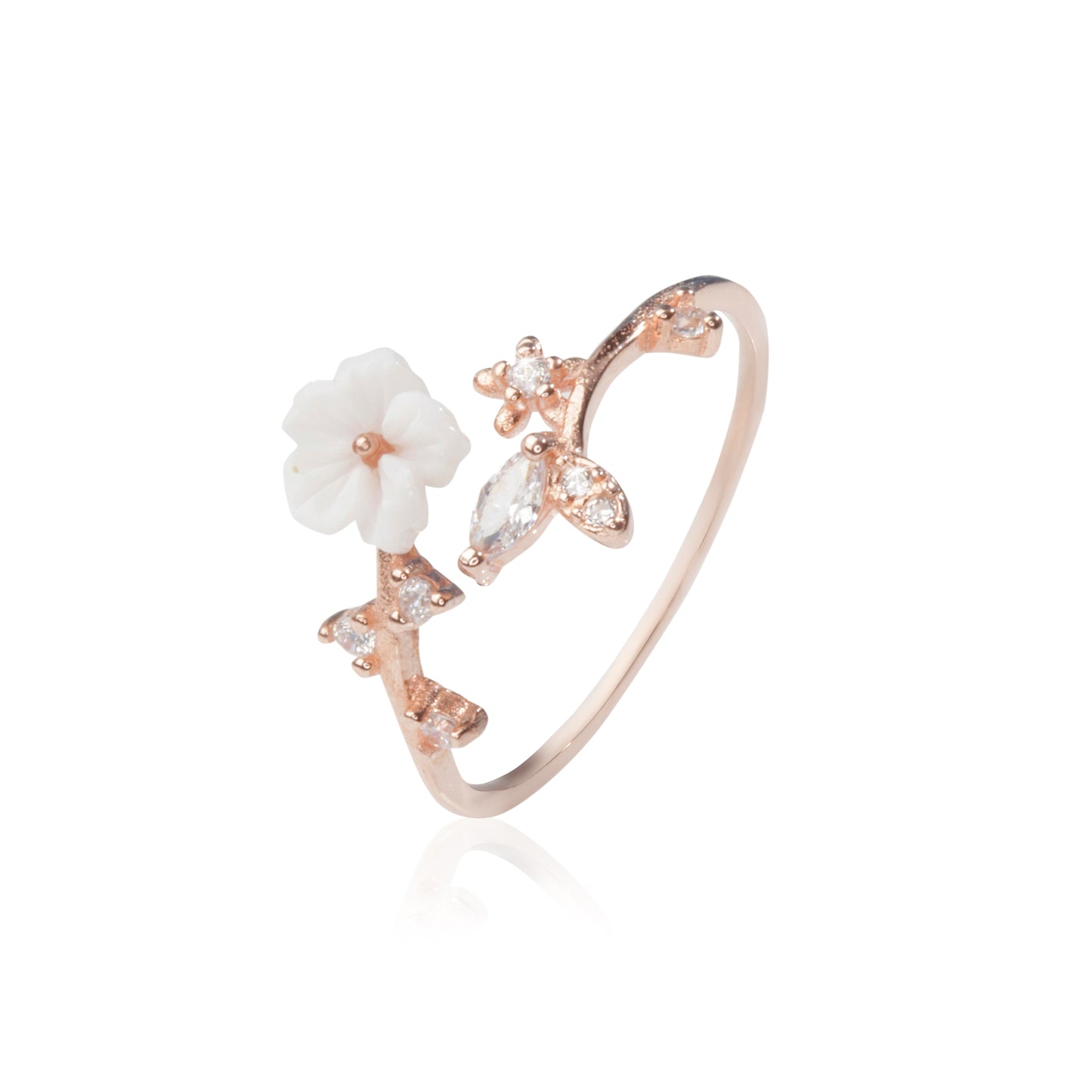 'Blossom White Floral' Rose Gold Ring