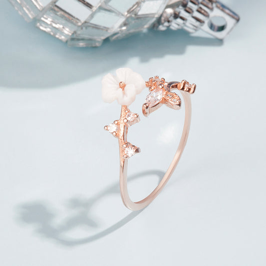 'Blossom White Floral' Rose Gold Ring