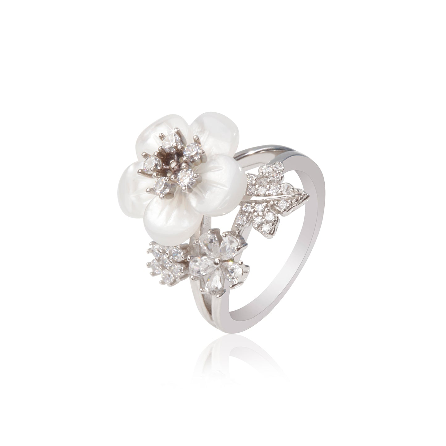 'White Floral' Elegance Silver Ring