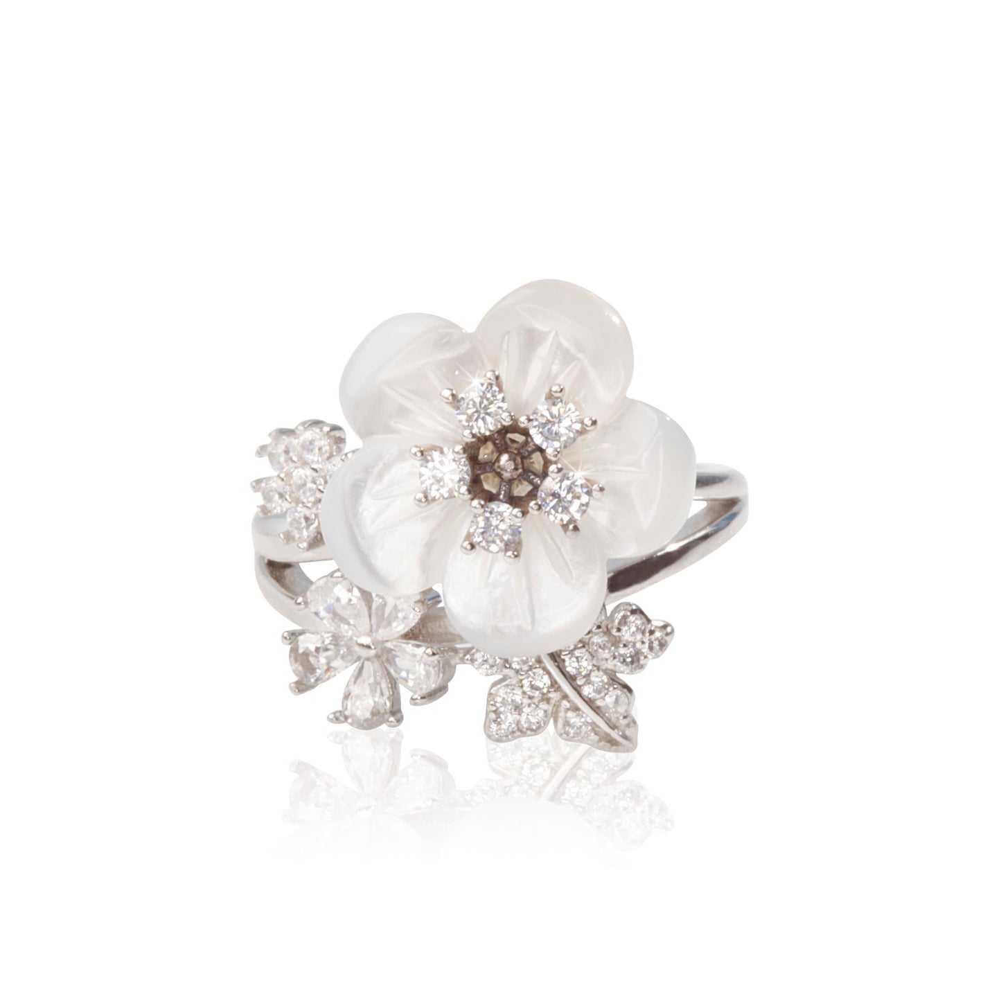 'White Floral' Elegance Silver Ring