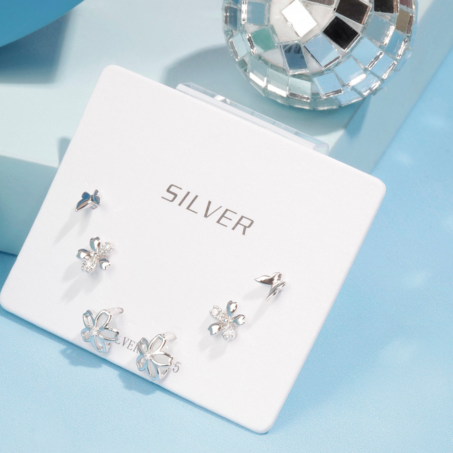 'Butterfly Flower' Silver Stud Set