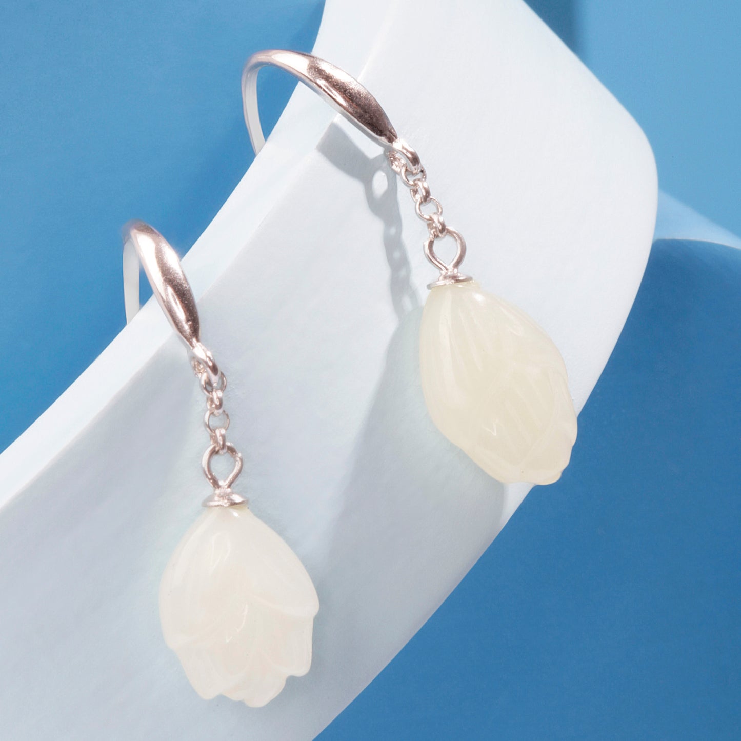 'White Jade Floral' Silver Earrings