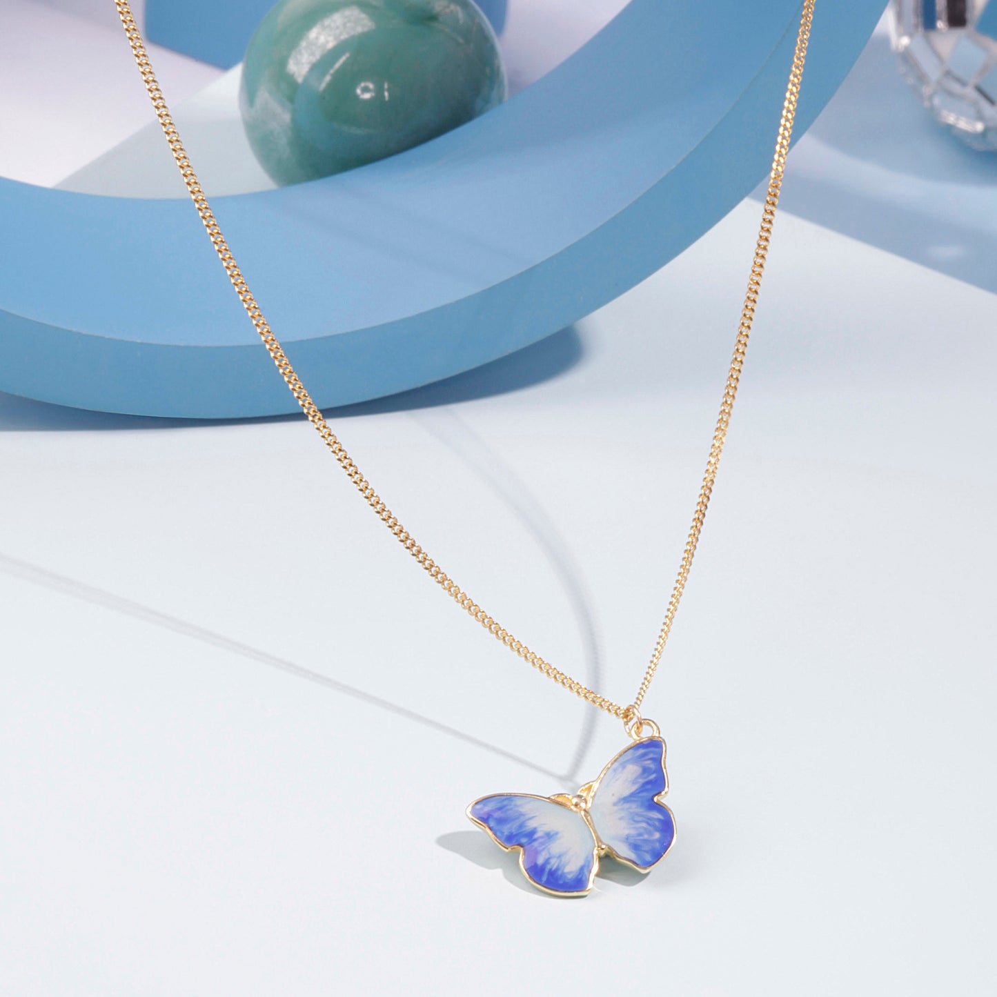 'Enamel Blue Butterfly' Gold Plated Pendant