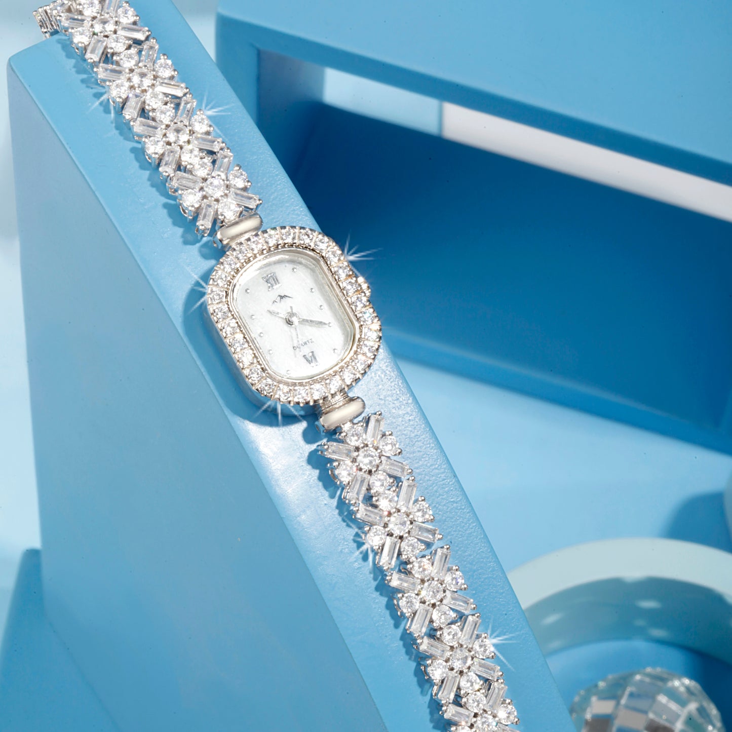 'Cubic Zircon' Silver Bracelet Watch