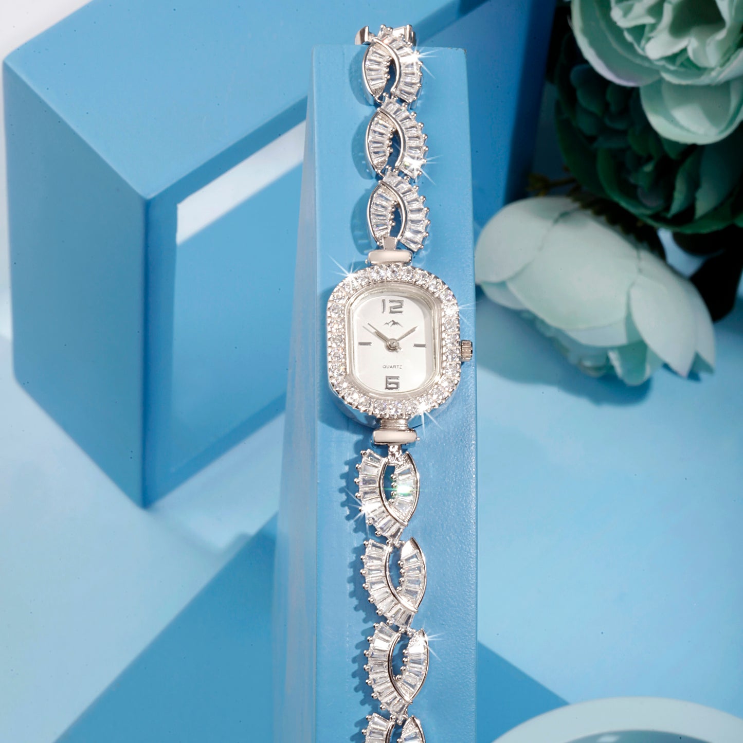 'Vintage Square' Zircon Silver Bracelet Watch