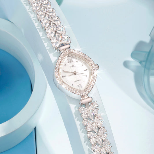 'Zircon Butterfly' Band Silver Bracelet Watch