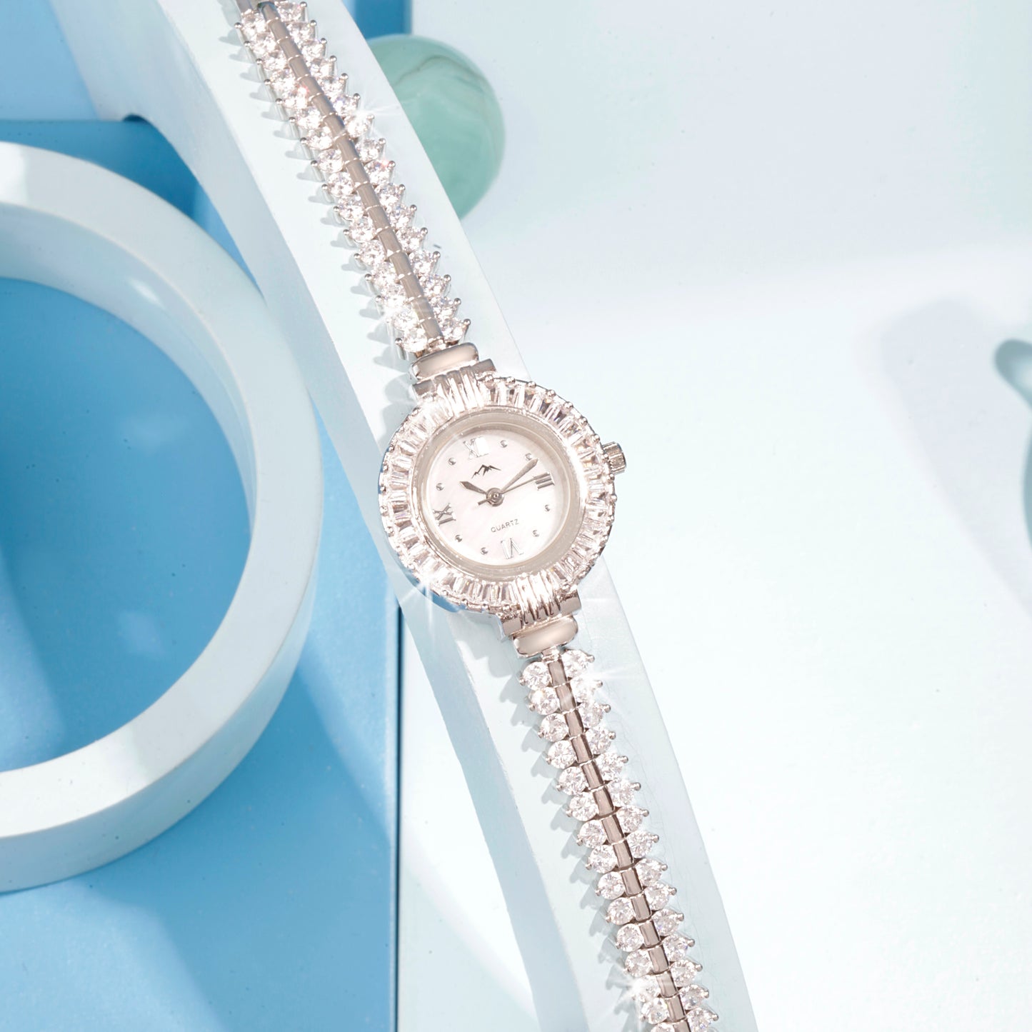 'Zircon Shine Rounded' Silver Bracelet Watch