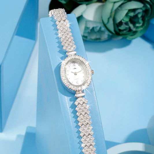 'Rhinestone Decor' Quartz Silver Bracelet Watch