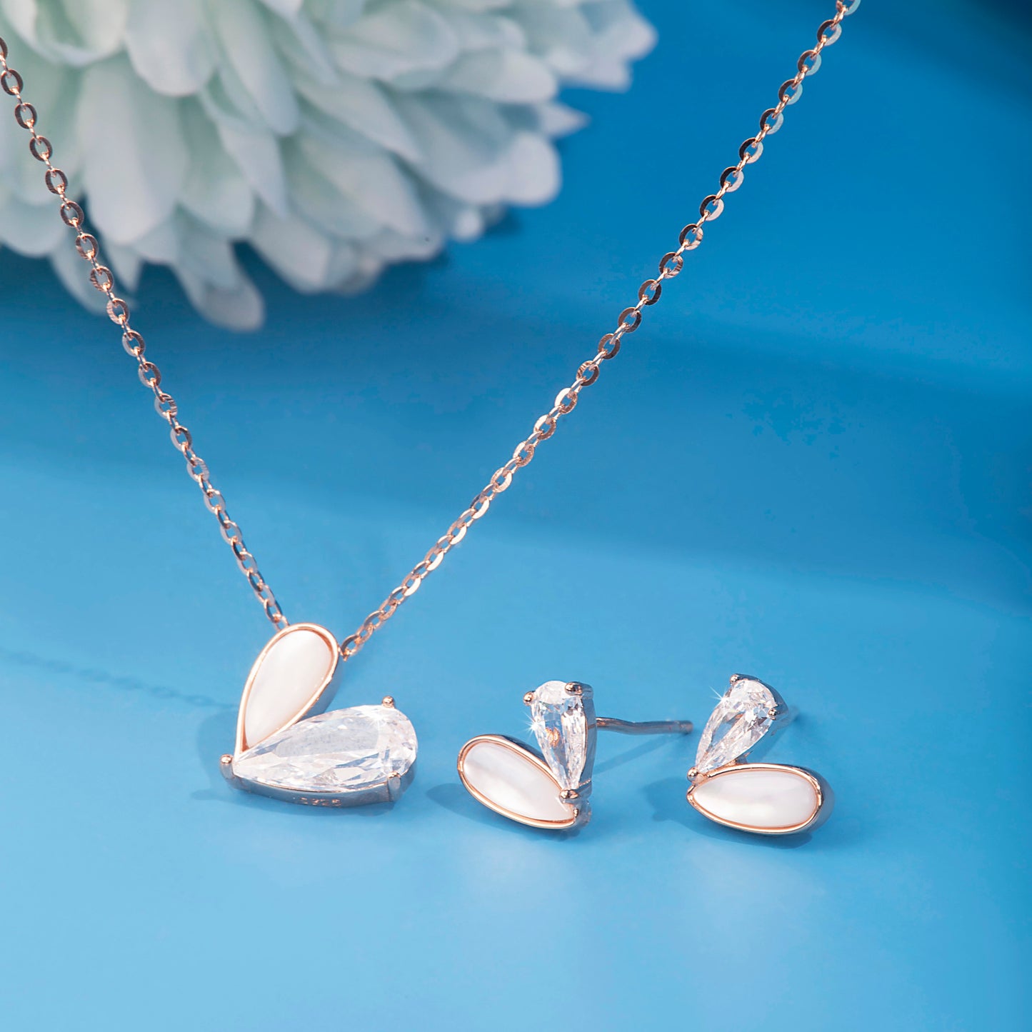 'Crystal Stone Heart' Rose Gold Pendant Set