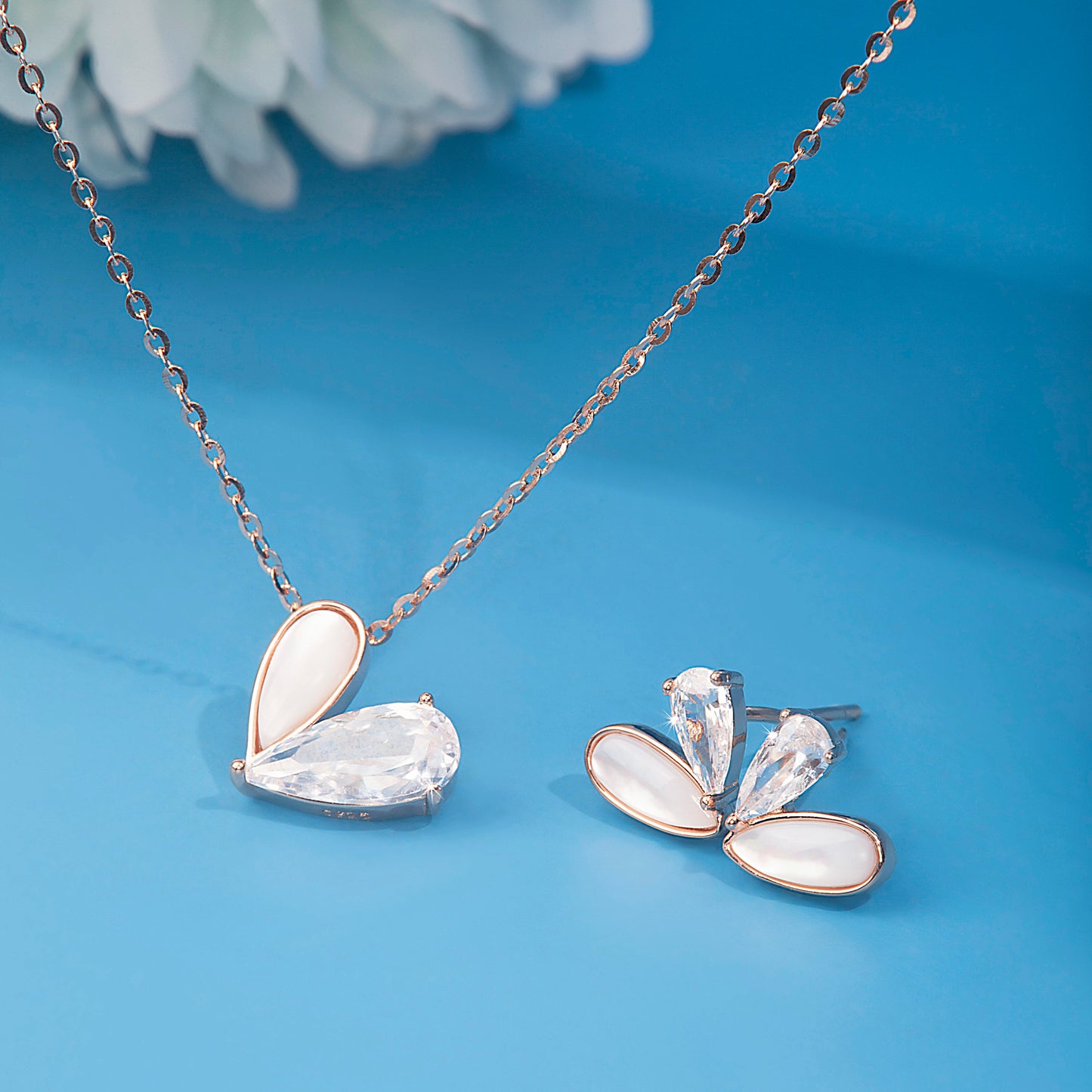 'Crystal Stone Heart' Rose Gold Pendant Set