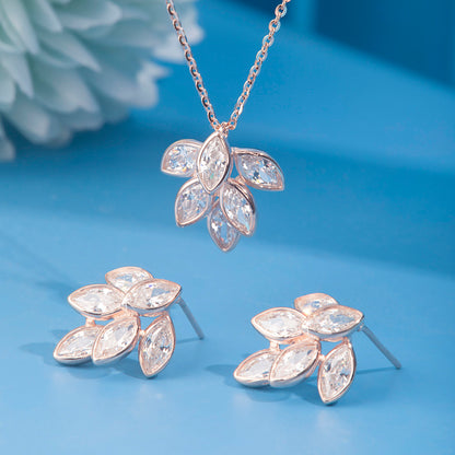 'Shimmering' Rose Gold Leaf Pendant Set