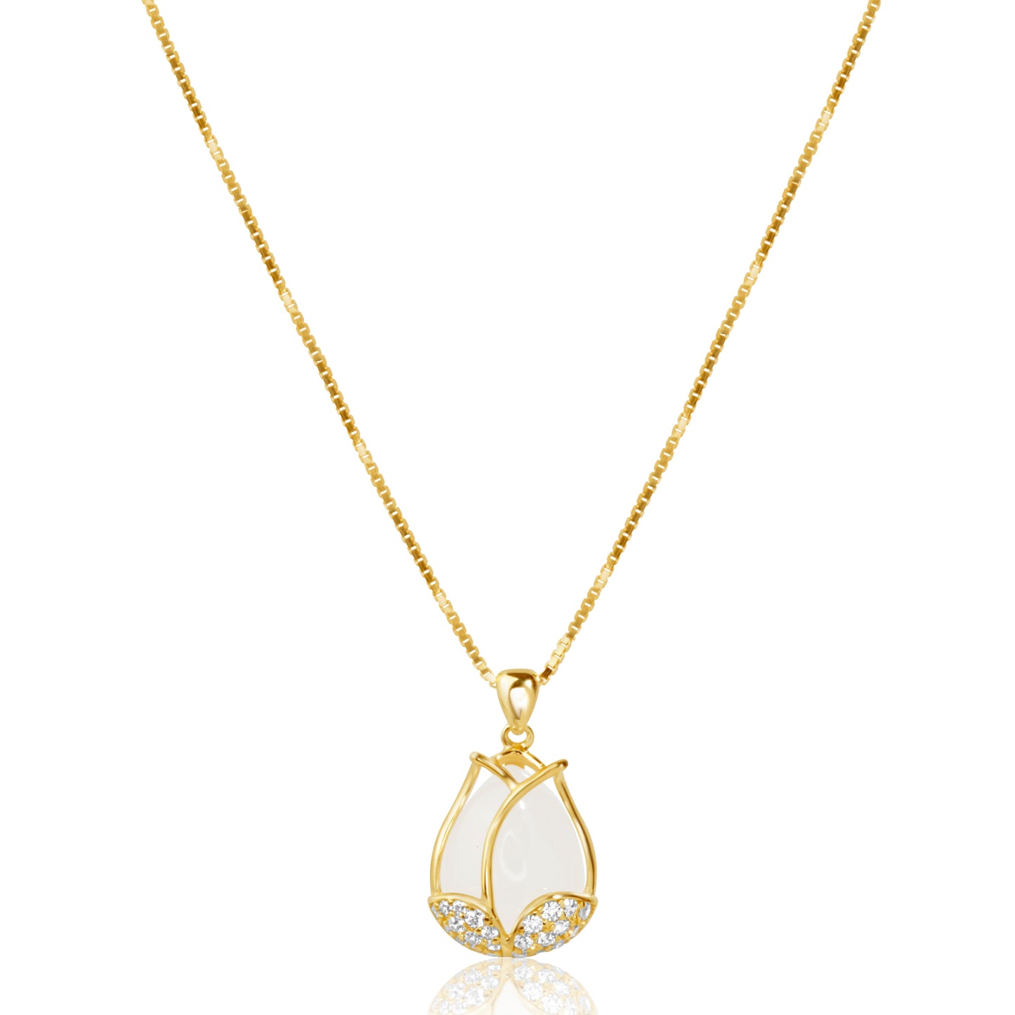 'White MOP Golden Rosebud' Gold Plated Pendant