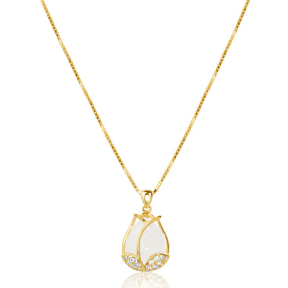 'White MOP Golden Rosebud' Gold Plated Pendant