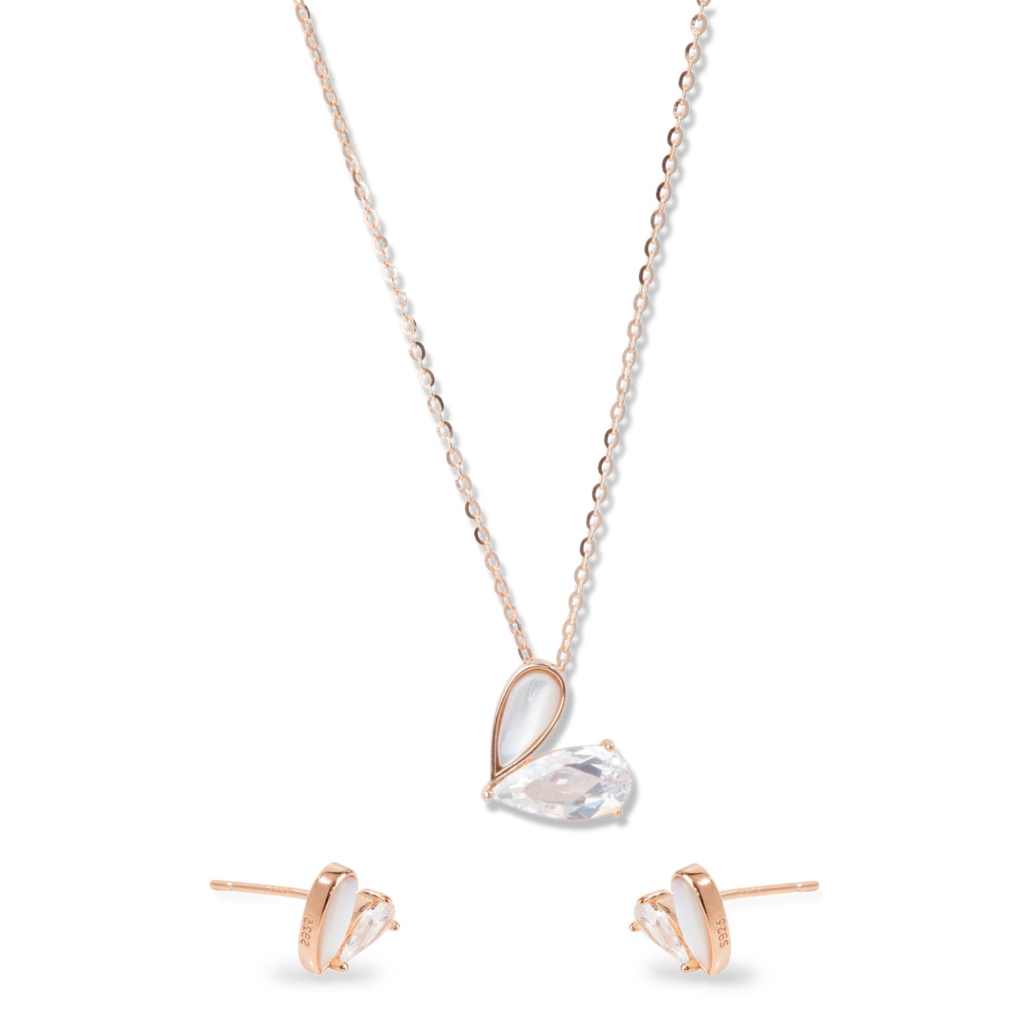 'Crystal Stone Heart' Rose Gold Pendant Set