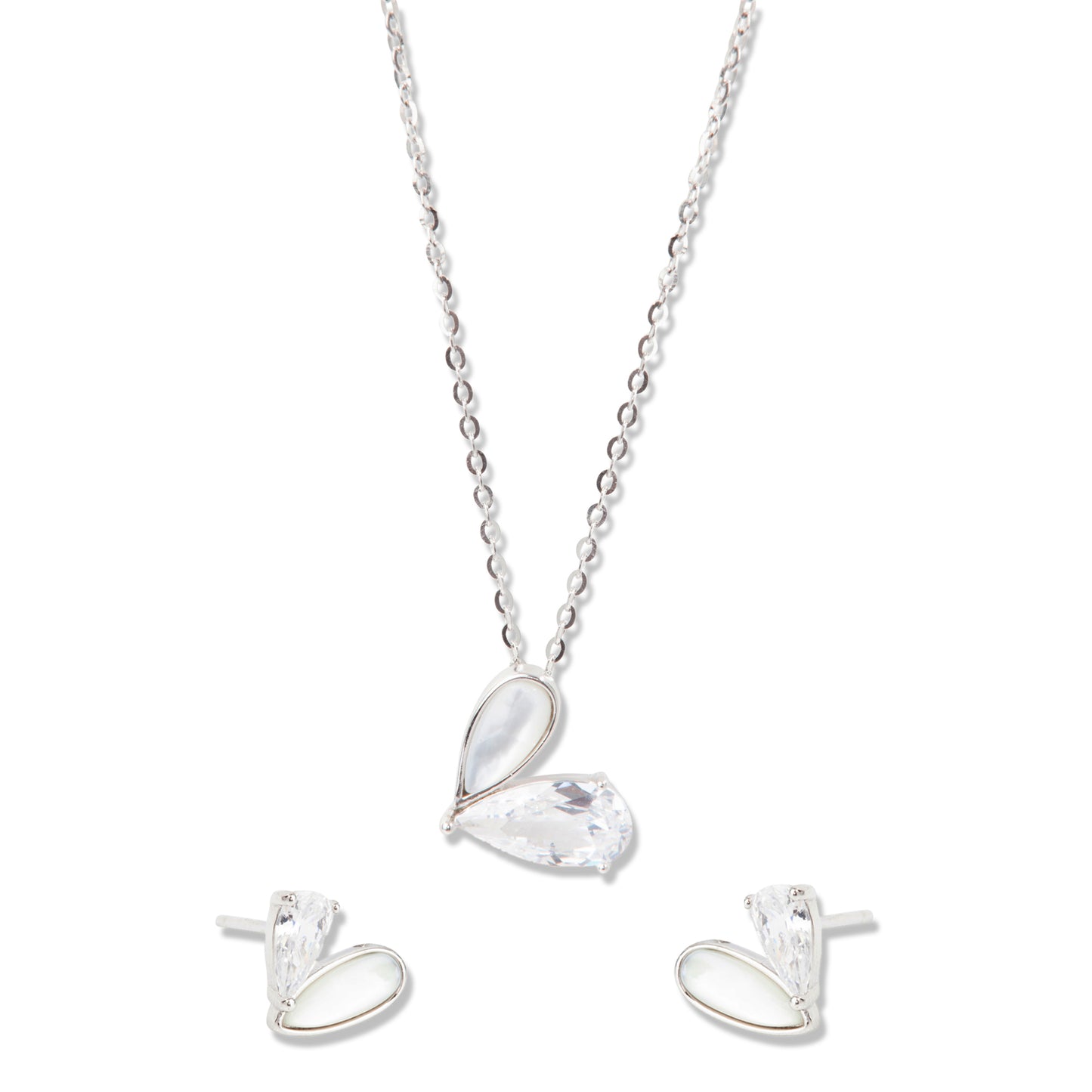 'Crystal Stone Heart' Silver Pendant Set