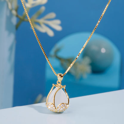 'White MOP Golden Rosebud' Gold Plated Pendant