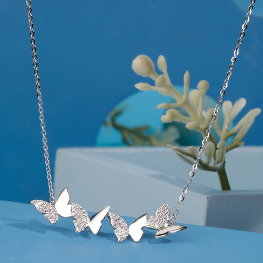 'Multiple Butterflies Zircon' Silver Pendant