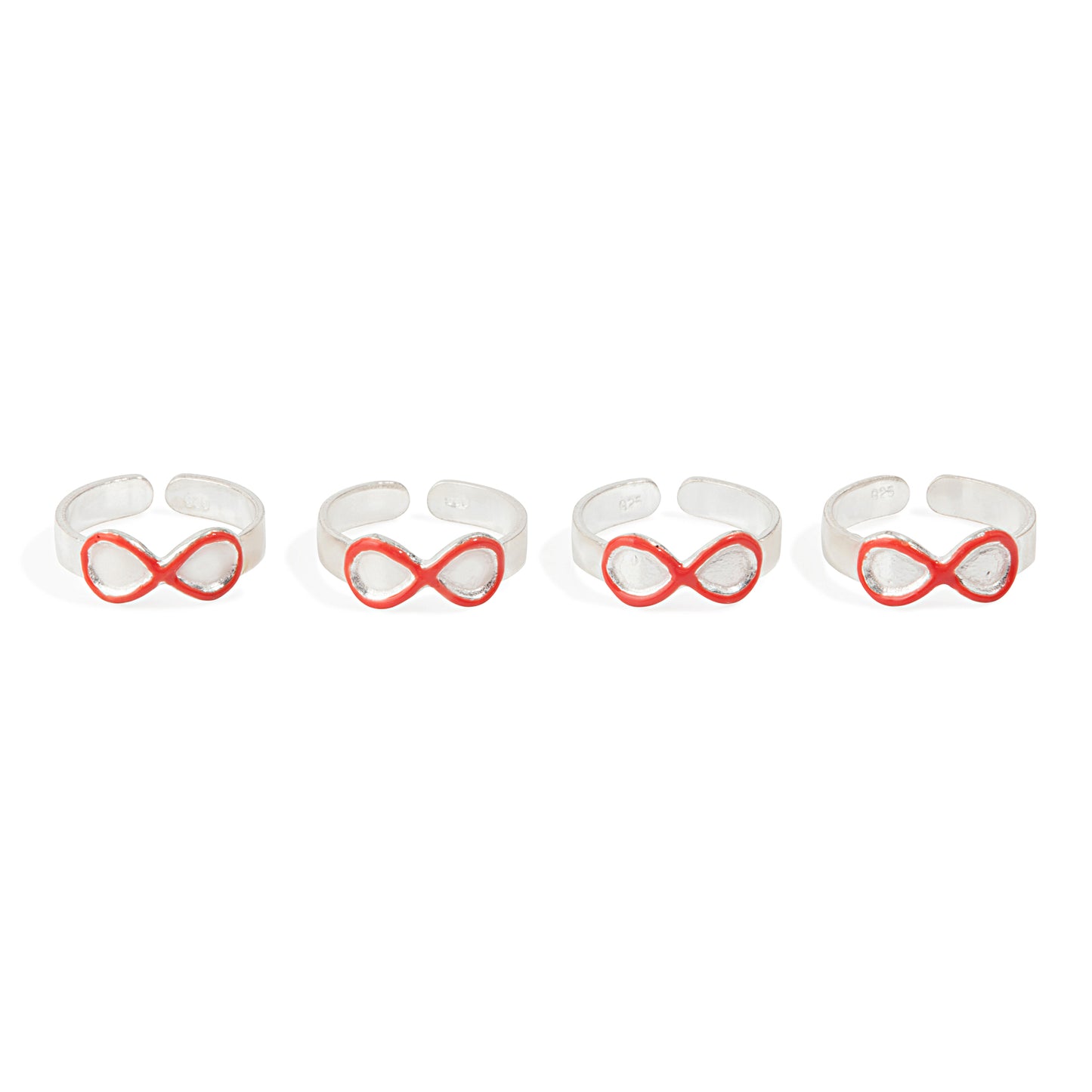 'Red Infinity' Silver Toe Rings