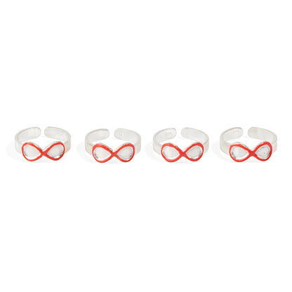 'Red Infinity' Silver Toe Rings