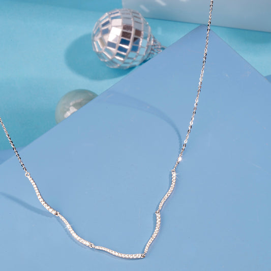 'Wave Design Zircon' Silver Pendant Chain