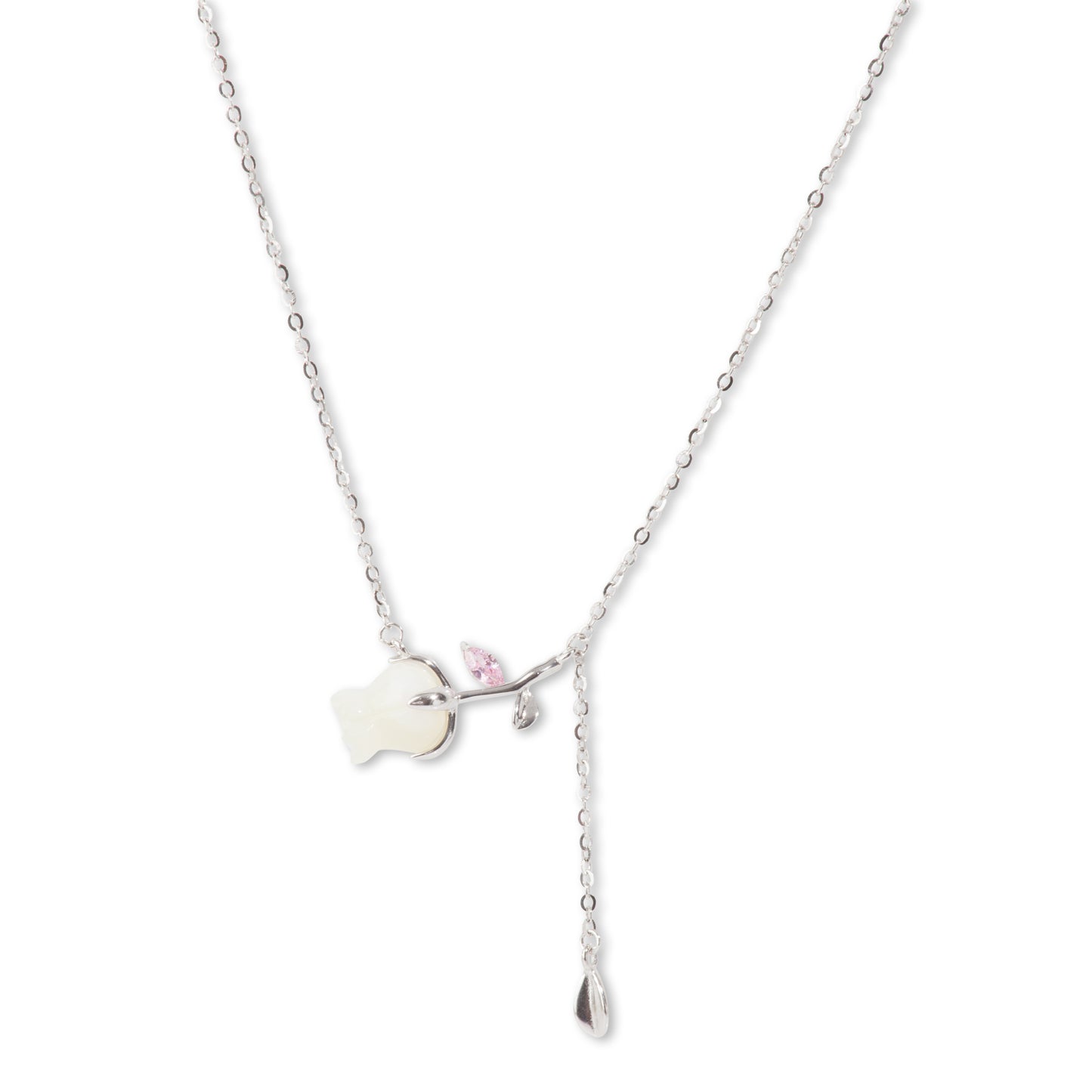 'Serenity White Rose' Silver Pendent