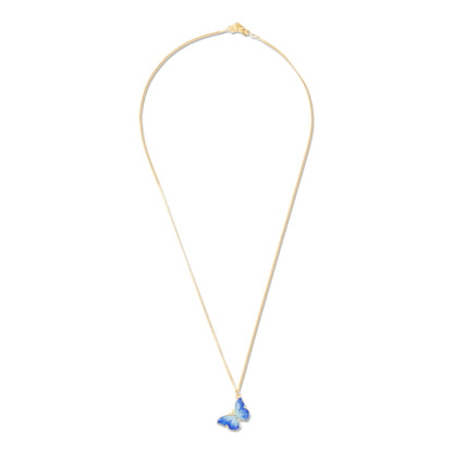 'Enamel Blue Butterfly' Gold Plated Pendant