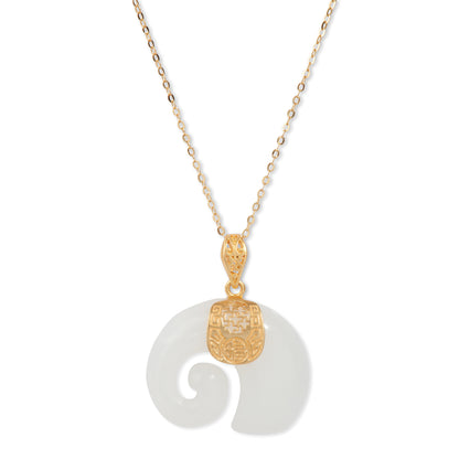 'Hetian Jade Elephant' Gold Plated Pendant