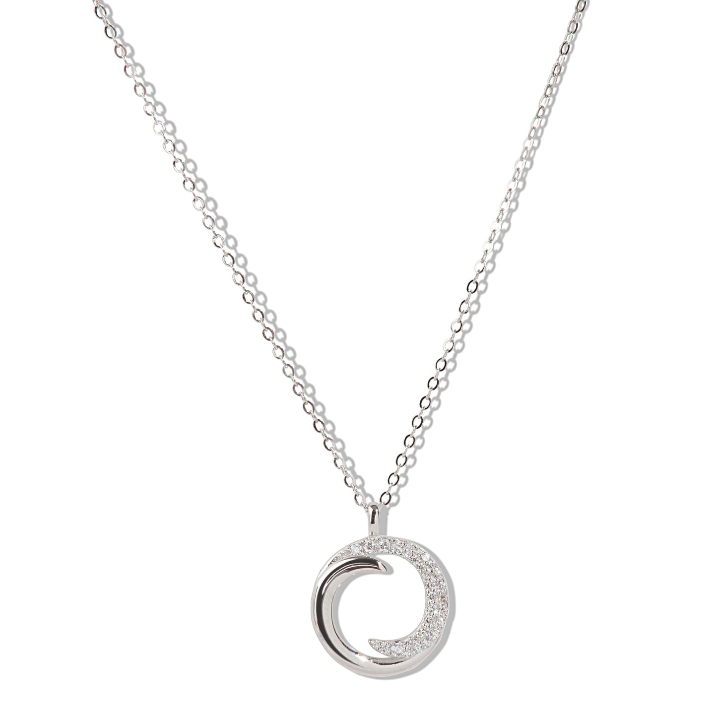 'Cubic Zirconia Crescent Moon' Silver Pendent