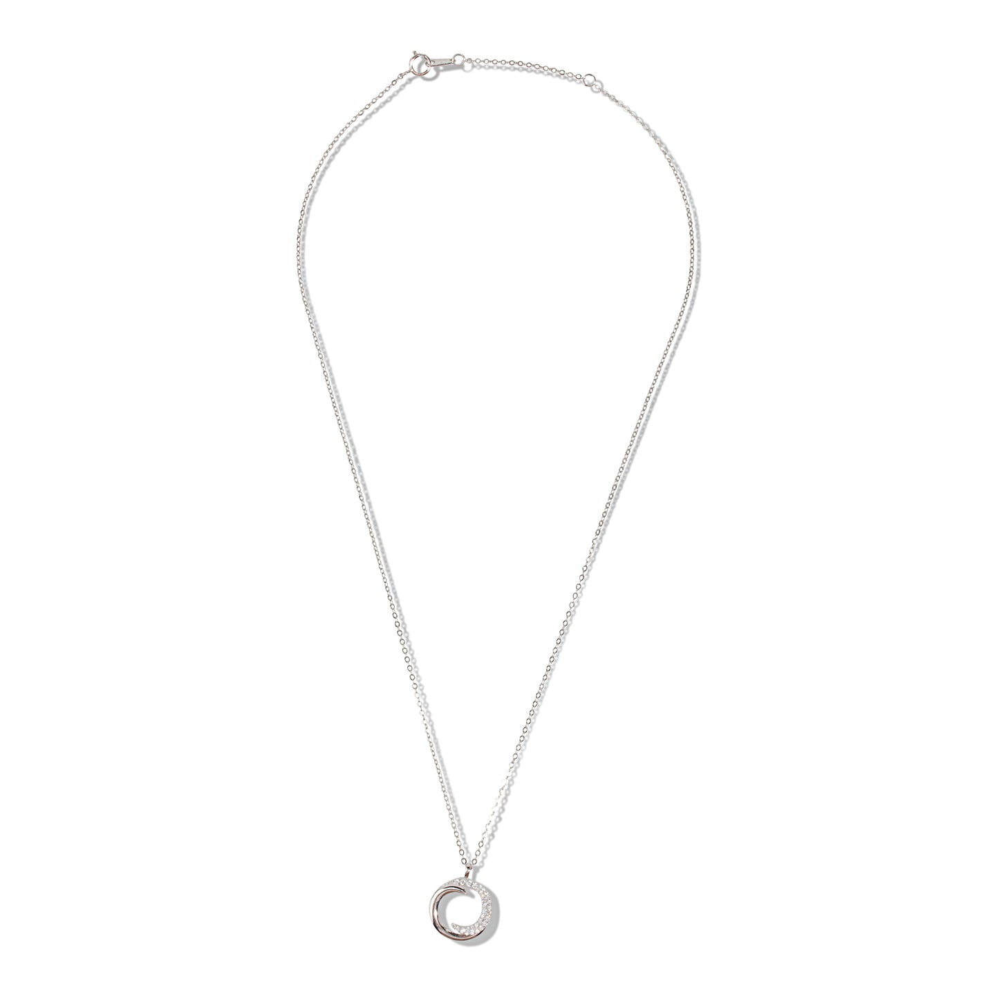 'Cubic Zirconia Crescent Moon' Silver Pendent