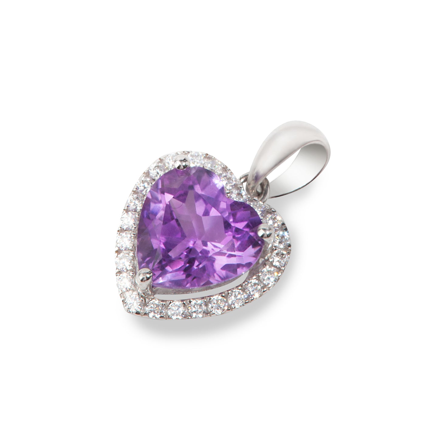 'Purple Gem Heart' Silver Pendent Charm With Chain