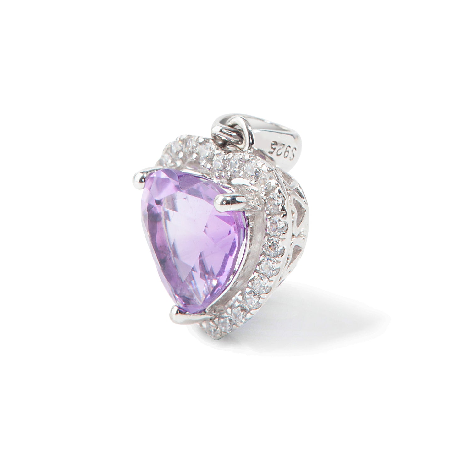 'Purple Gem Heart' Silver Pendent Charm With Chain