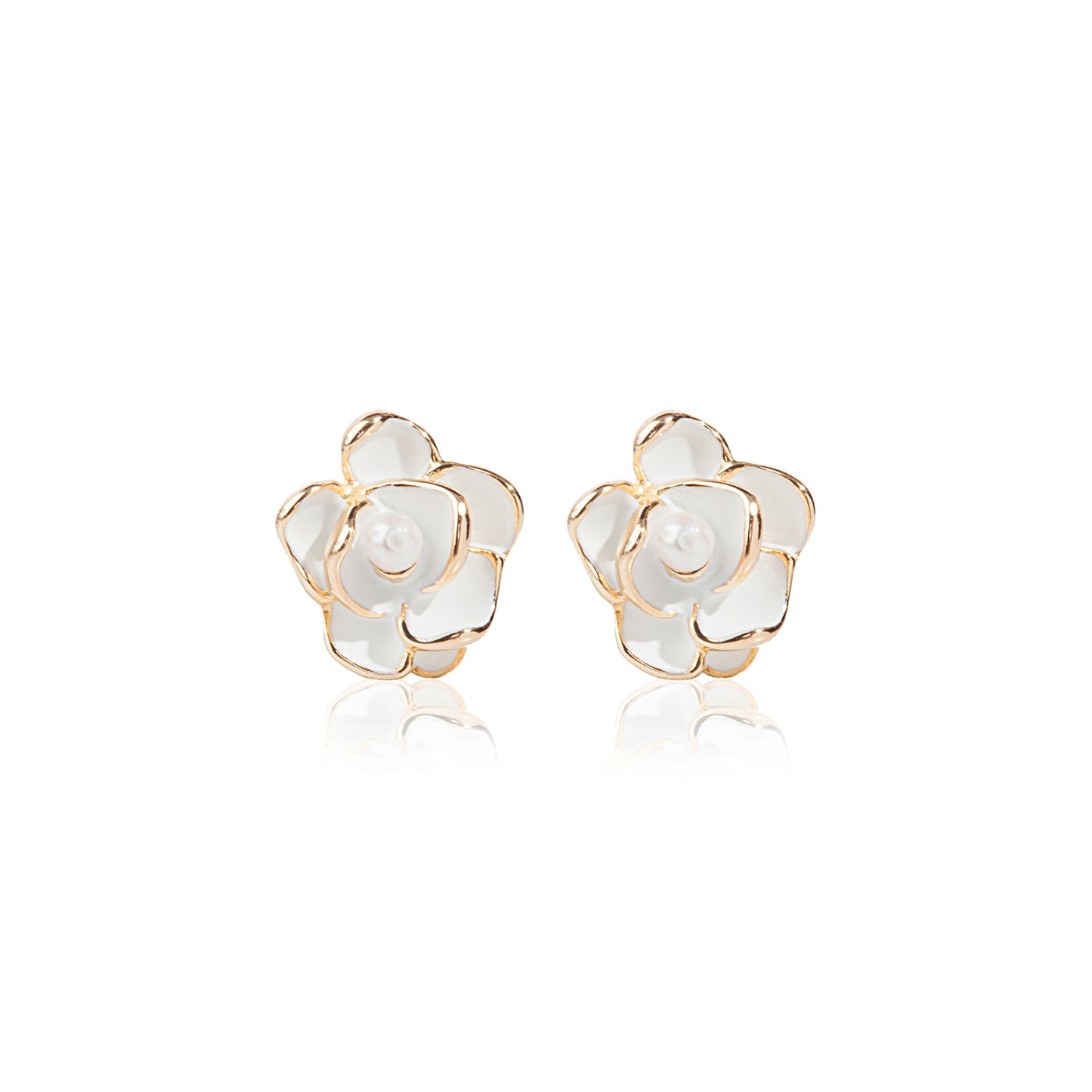 'Pearl White Flower' Gold Plated Earrings