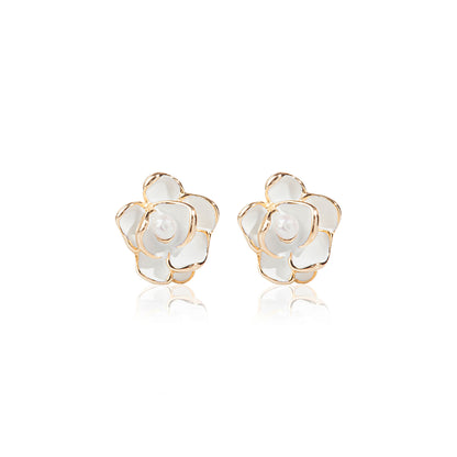 'Pearl White Flower' Gold Plated Earrings