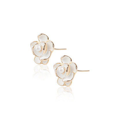 'Pearl White Flower' Gold Plated Earrings