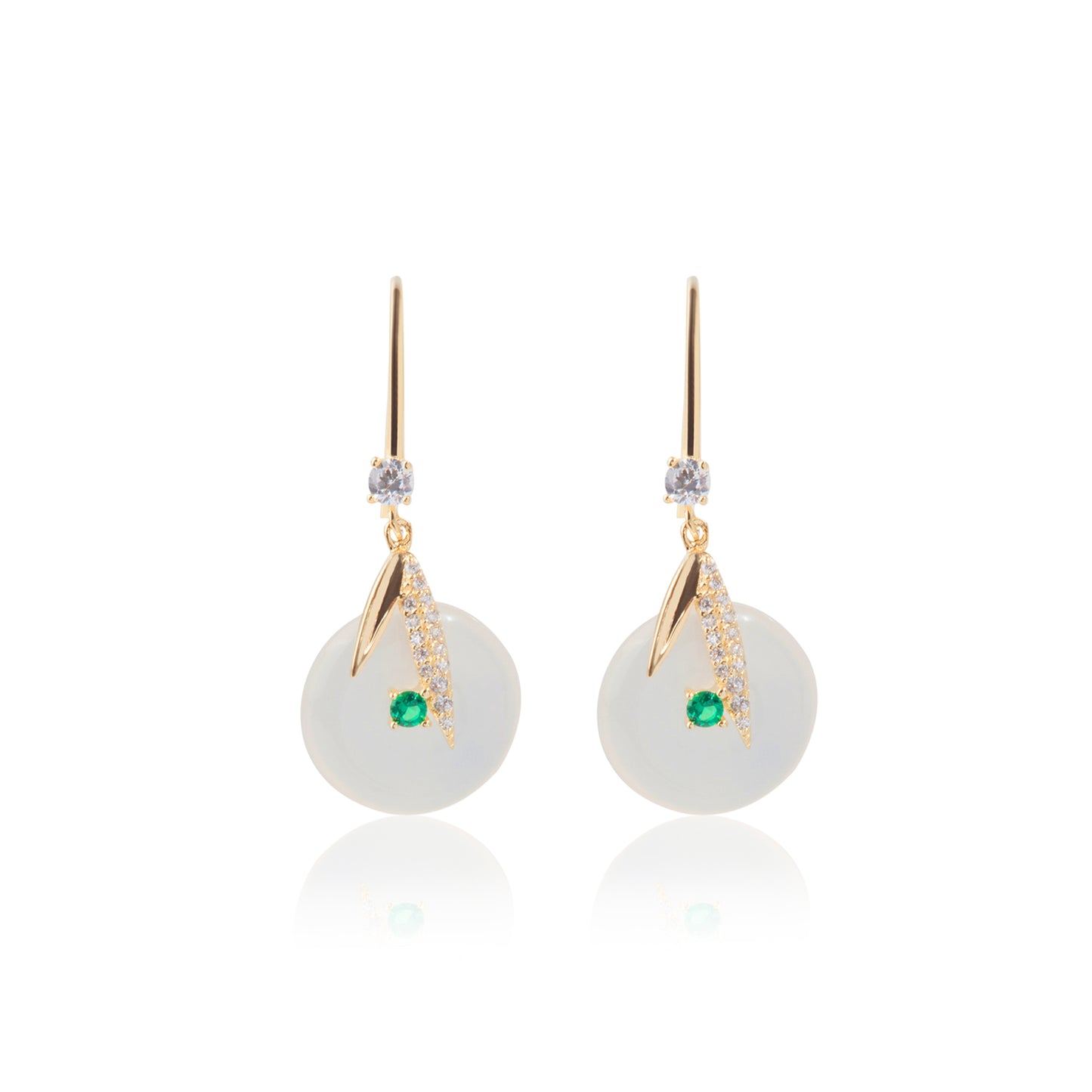 'Sterling Gold Plated Ping' White Jade Earrings