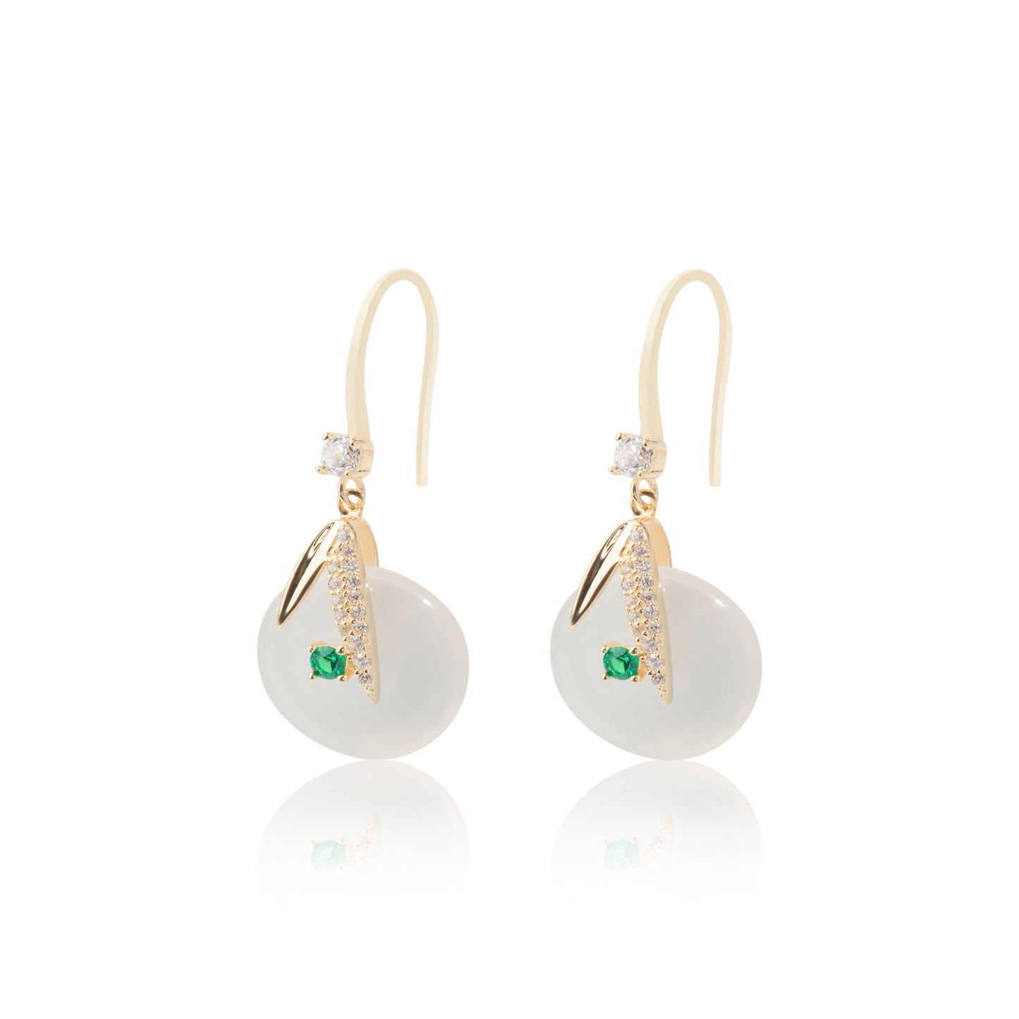 'Sterling Gold Plated Ping' White Jade Earrings