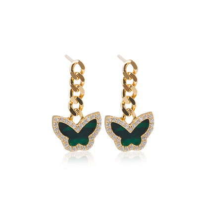 'Green Butterfly' Gold Plated Earrings