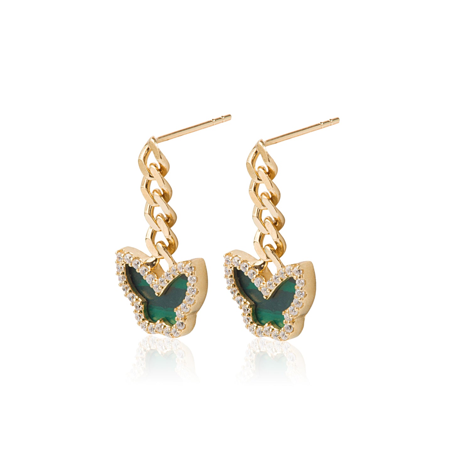 'Green Butterfly' Gold Plated Earrings