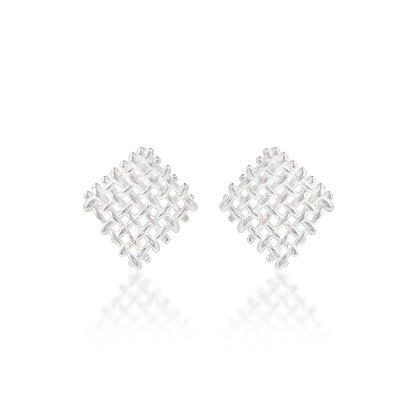 'Hollow Square Basket Weave' Silver Earrings