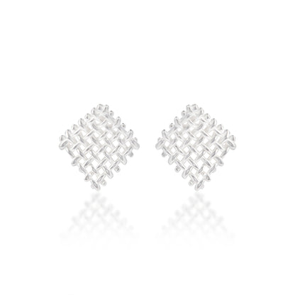 'Hollow Square Basket Weave' Silver Earrings