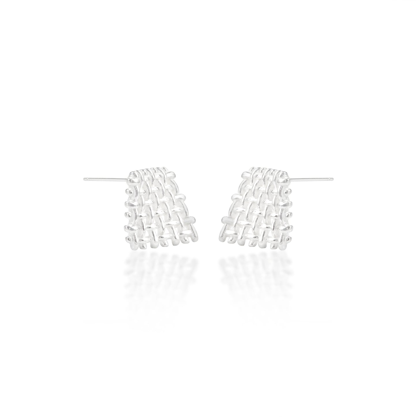 'Hollow Square Basket Weave' Silver Earrings