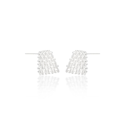 'Hollow Square Basket Weave' Silver Earrings