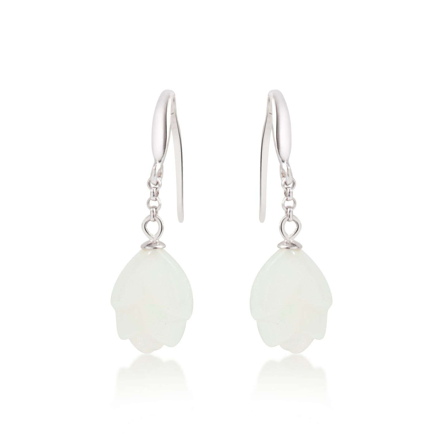 'White Jade Floral' Silver Earrings