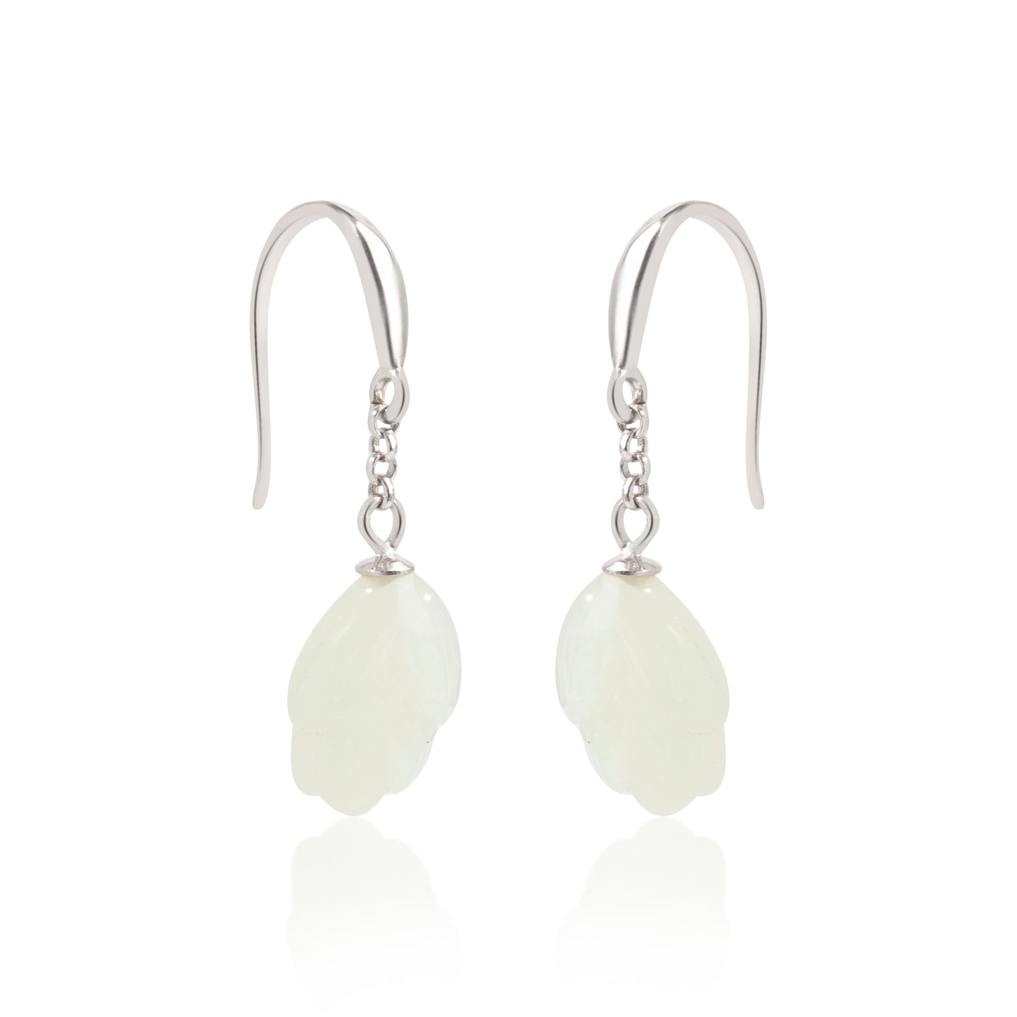 'White Jade Floral' Silver Earrings