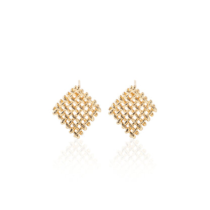 'Hollow Square Basket Weave' Gold Plated Earrings